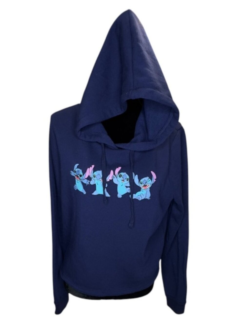 Disney Stitch Crop Hoodie Womens XL Navy Blue Jerry Leigh Pullover Graphic